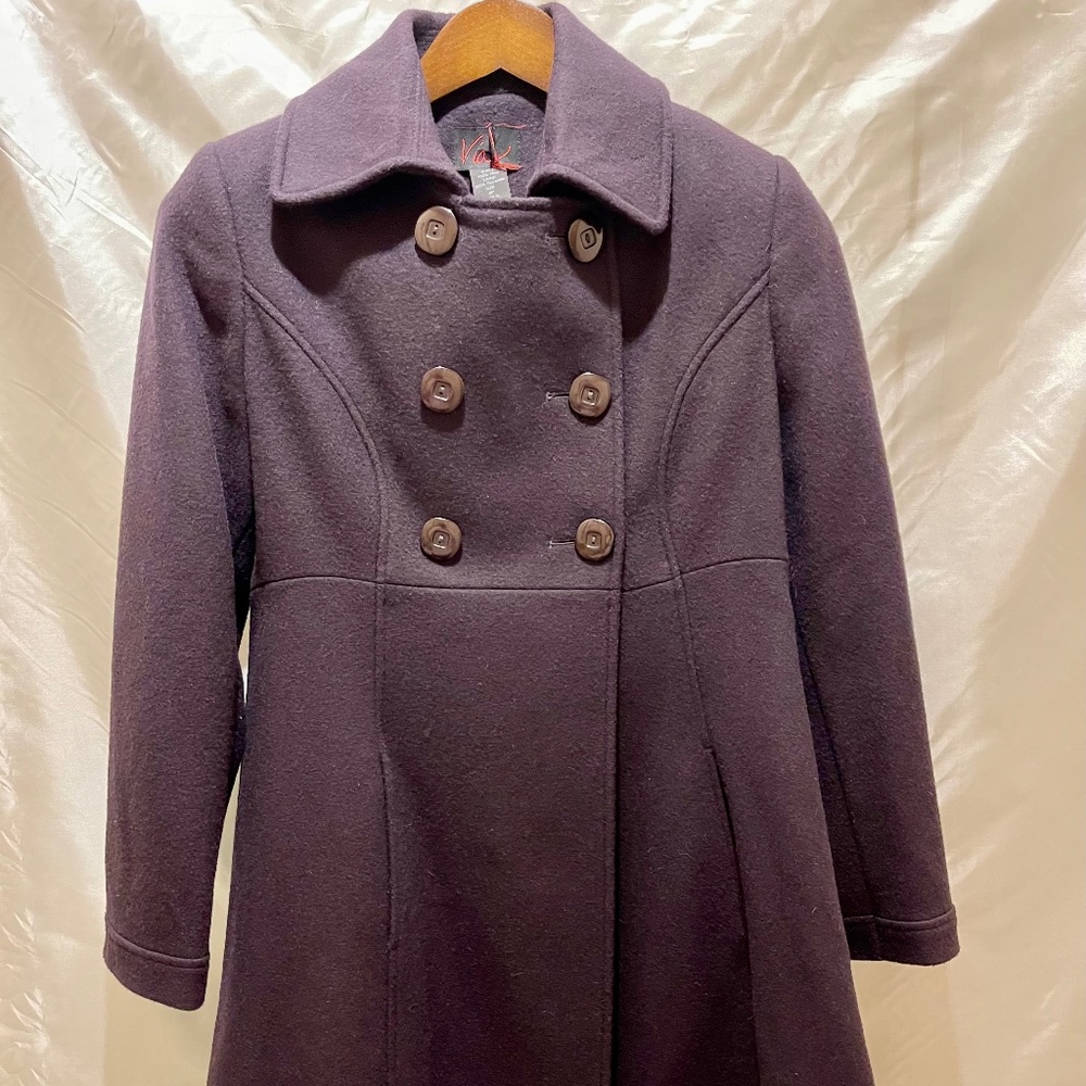 Via K Plum Wool Fit and Flare Coat 6P